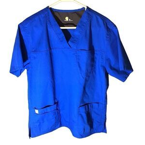 Carhartt Scrub top Mens size Medium blue pockets nurse medical uniform